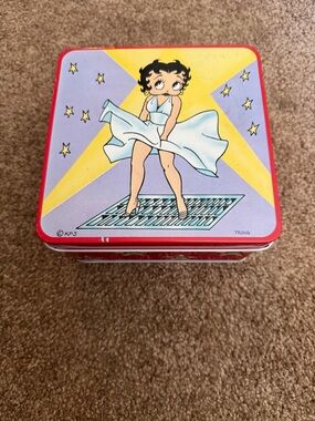 Betty Boop Red and Light Blue Decorative Tin Storage Box